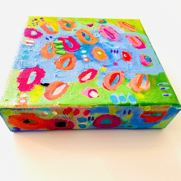 Original Painting Abstract Collectible Floral 6" x 6"x 1.5" One-of-a-Kind - Picture 2 of 5